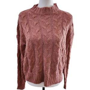 LOVE & WHIMSY Mock Neck‎ Cable Knit Sweater Dusty Rose Size Medium